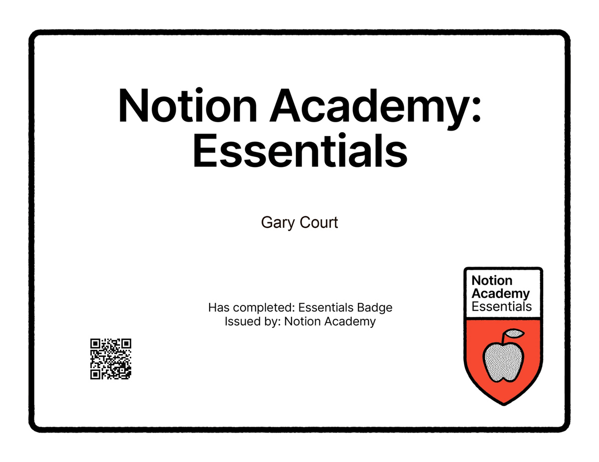 garycourtx's tweet image. I like that @NotionHQ offer this sort of education that requires some time and effort but is also rewarding for the user. #notioncreator
