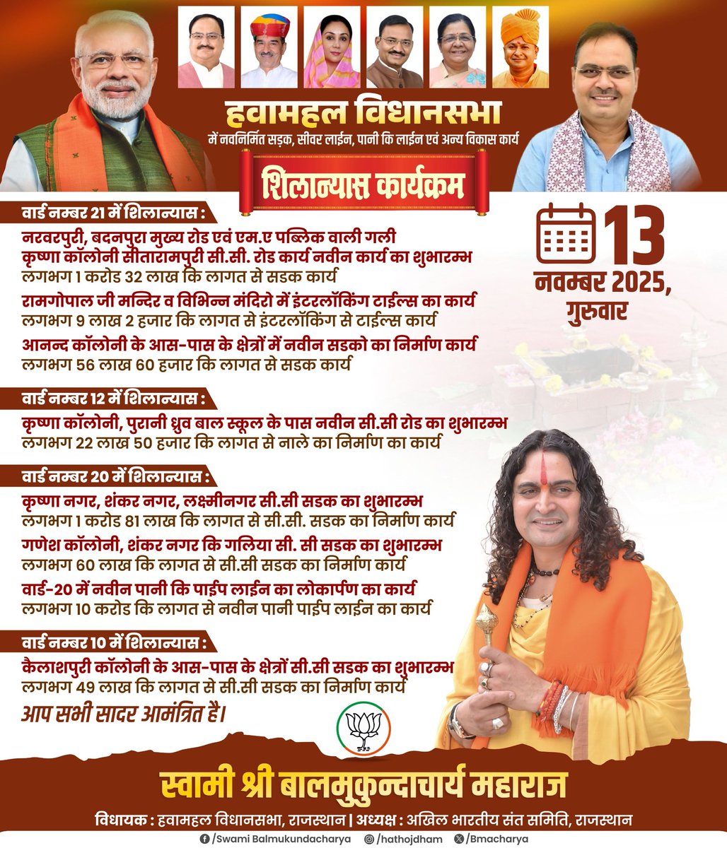 हवामहल विधानसभा में विकास के नए अध्याय की शुरुआत — सड़क, सीवर लाइन व पेयजल कार्यों के शिलान्यास एवं उद्घाटन के साथ जनसेवा के संकल्प को और मजबूती।