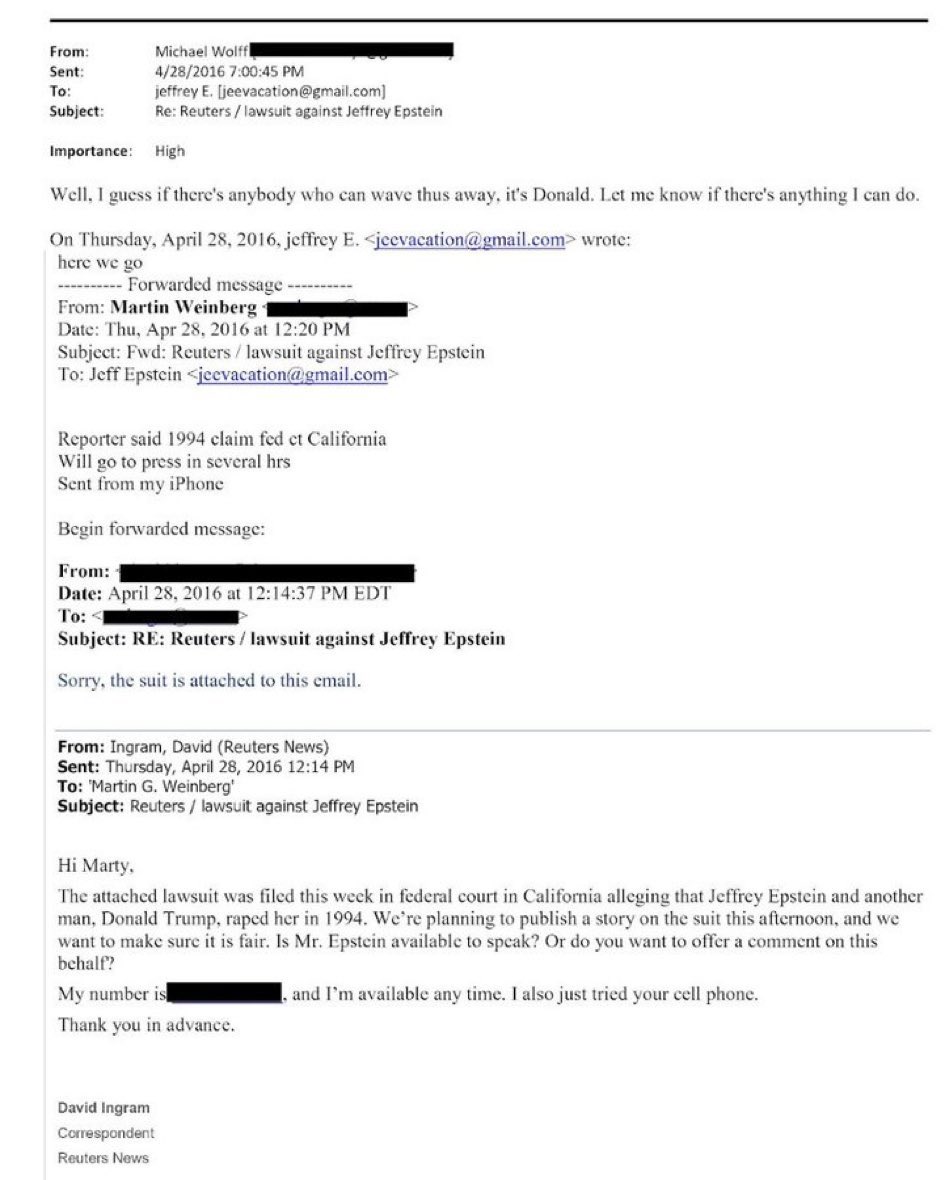 I knew that I couldn't trust #MichaelWolff who appears to have been advising Jeffrey Epstein - even with the Katie Johnson lawsuit. He states that Donald Trump can "wave this away". She was 13 and the other girl 12 at the time. #KatieJohnson #EpsteinTrumpCoverUp