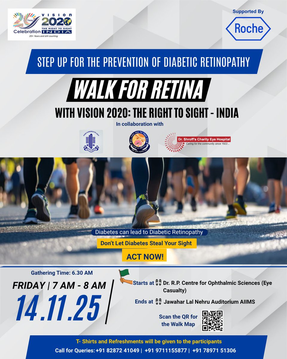 Step Up for Sight! Join the #WalkForRetina this #WorldDiabetesDay 

Time: 7–8 AM 
From Dr. R.P. Centre (AIIMS) to JLN Auditorium, AIIMS
Flag-off by : <a href="/p_sahibsingh/">Parvesh Sahib Singh</a>, Cabinet Minister, Government of Delhi.

Act Now! Prevent #DiabeticRetinopathy