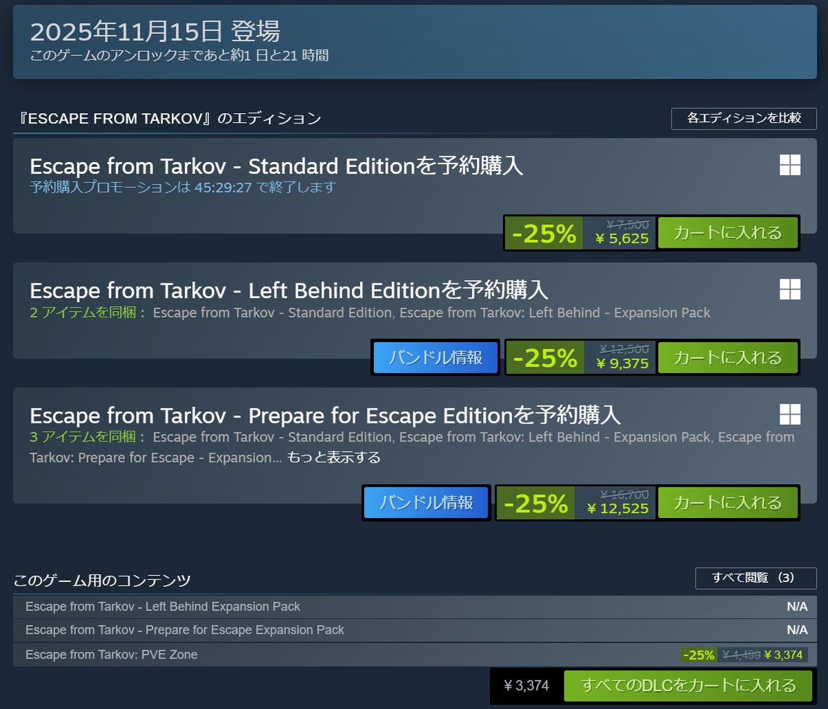 タルコフ有識者の方にお聞きしたいのですが これエディションの中身