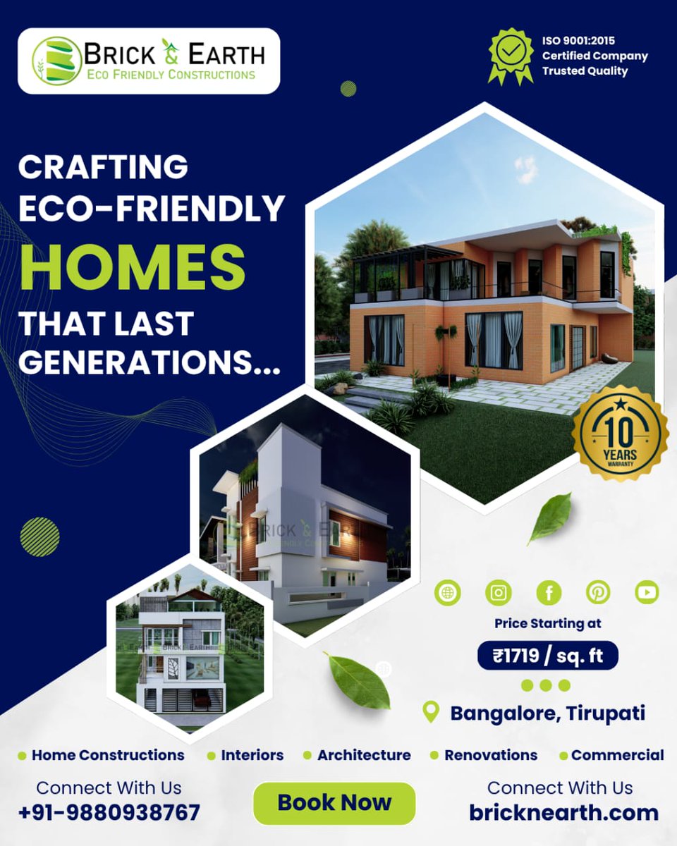 bricknearth's tweet photo. Build an eco-friendly home that lasts generations. 🌿
Starting at ₹1719/sq.ft in Bangalore &amp; Tirupati.
👉 https://t.co/5wIiikoOgg | 
📞 +91 98809 38767
 #trustedconstruction #bangaloreconstructions #houseconstructioncompany #housebuilders #dreamhouse #luxuryhomes https://t.co/nNUy84lPdd