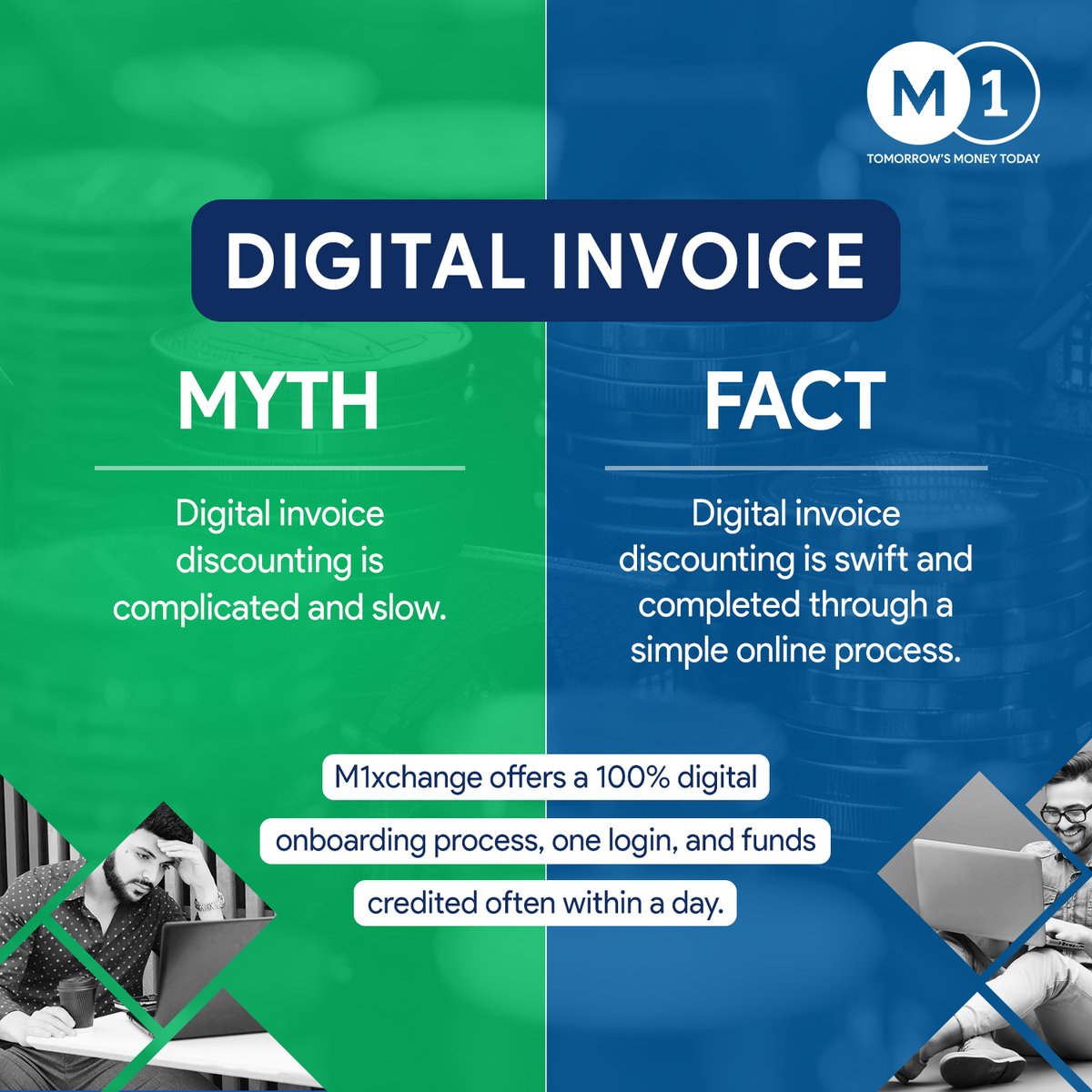 M1xchange's tweet image. #Digitalfinance is fairly simple with #TReDS.
At #M1xchange, MSMEs experience seamless onboarding, transparent processes, and fast access to liquidity, often within just 24 hours. 
Because efficiency should never wait.

#MythVsFact #InvoiceDiscounting #WorkingCapital  #MSME