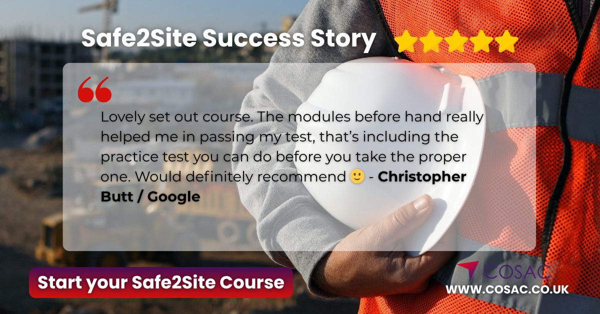 Cosac_Safe2Site's tweet image. “Lovely set out course. The modules before hand really helped me pass my test!” — Christopher

Safe2Site isn’t just a course, it’s your fast-track to that CSCS Green Card!

Start today 👉 cosac.co.uk

#CSCS #CSCSGreenCard #CITB #HealthAndSafety #ConstructionLife