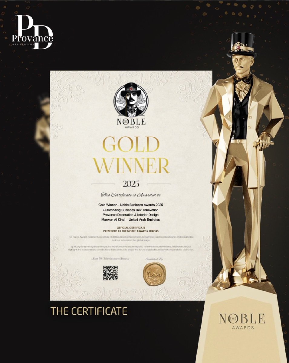 provanceuae's tweet photo. بفخر نبارك لأستاذنا مروان الكندي فوزه بجائزة Noble Award 2025 – Gold Winner 🏆
إنجاز عالمي يؤكد ريادة بروفانس في الابتكار وتطوير الأعمال بالإمارات.

Proud of Mr. Marwan Al Kindi,
Gold Winner – Noble Award 2025 🏆 https://t.co/uS190kgUHF