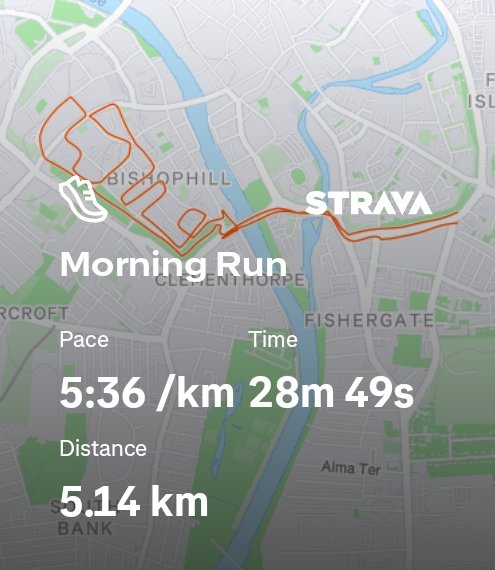 Morning 5km run 
A higgledy piggledy wiggly route of a run all around Bishophill, including a section on the walls. Lovely and bright out there. 
Happy Thursday! 😃🏃‍♀️
#York #Running