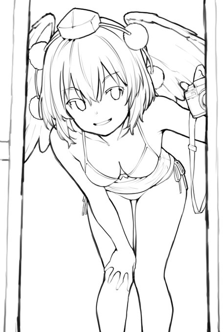 侵入してこようとする射命丸文線画