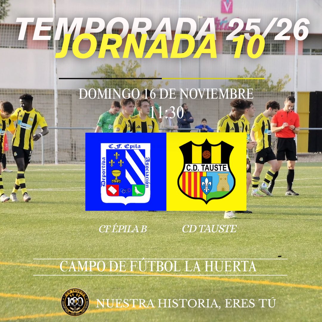 JORNADA 10⚽️

Nos desplazamos a Epila para disputar la décima jornada liguera. Nos enfrentaremos a un rival duro y más en su casa y con su gente. Buscaremos una victoria que nos permita seguir en lo mas alto de la clasificación. 

Nos vemos en Epila!

Aupa el Tauste!🐝