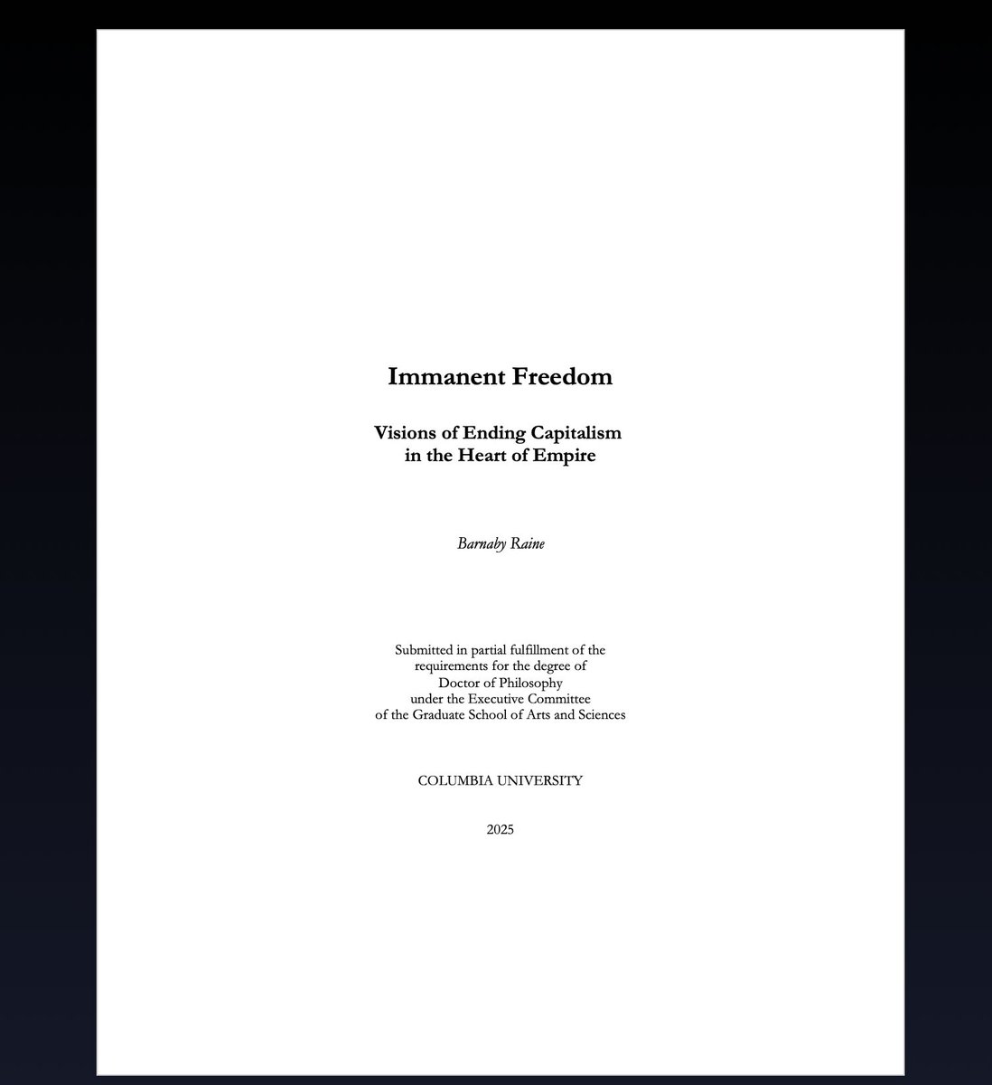 BarnabyRaine's tweet image. I am a Dr! With thanks to my amazing PhD committee - @adam_tooze, @camillerobcis, Etienne Balibar, Andrew Sartori, Manu Goswami - who mentored me for years, read 250k words stretching from Marx&apos;s Grundrisse to Policing the Crisis, and moved me deeply with their kind words
