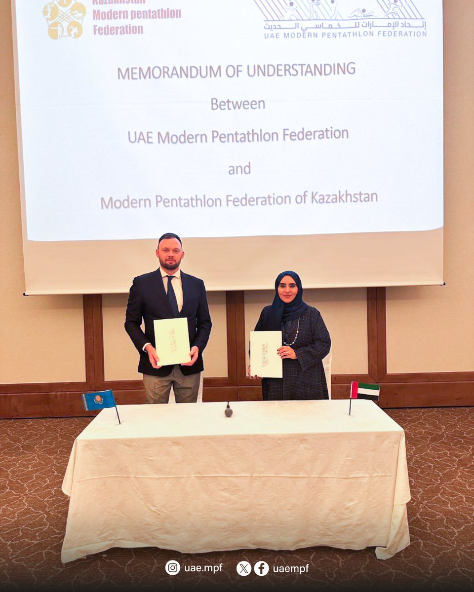 في خطوة جديدة لتعزيز التعاون الرياضي، وقع اتحاد الإمارات للخماسي الحديث مذكرة تفاهم مع اتحاد كازاخستان 🇰🇿 في مدينة أنجو باليابان، وذلك على هامش مشاركتنا في البطولة الآسيوية المؤهلة لدورة الألعاب الآسيوية 2026.