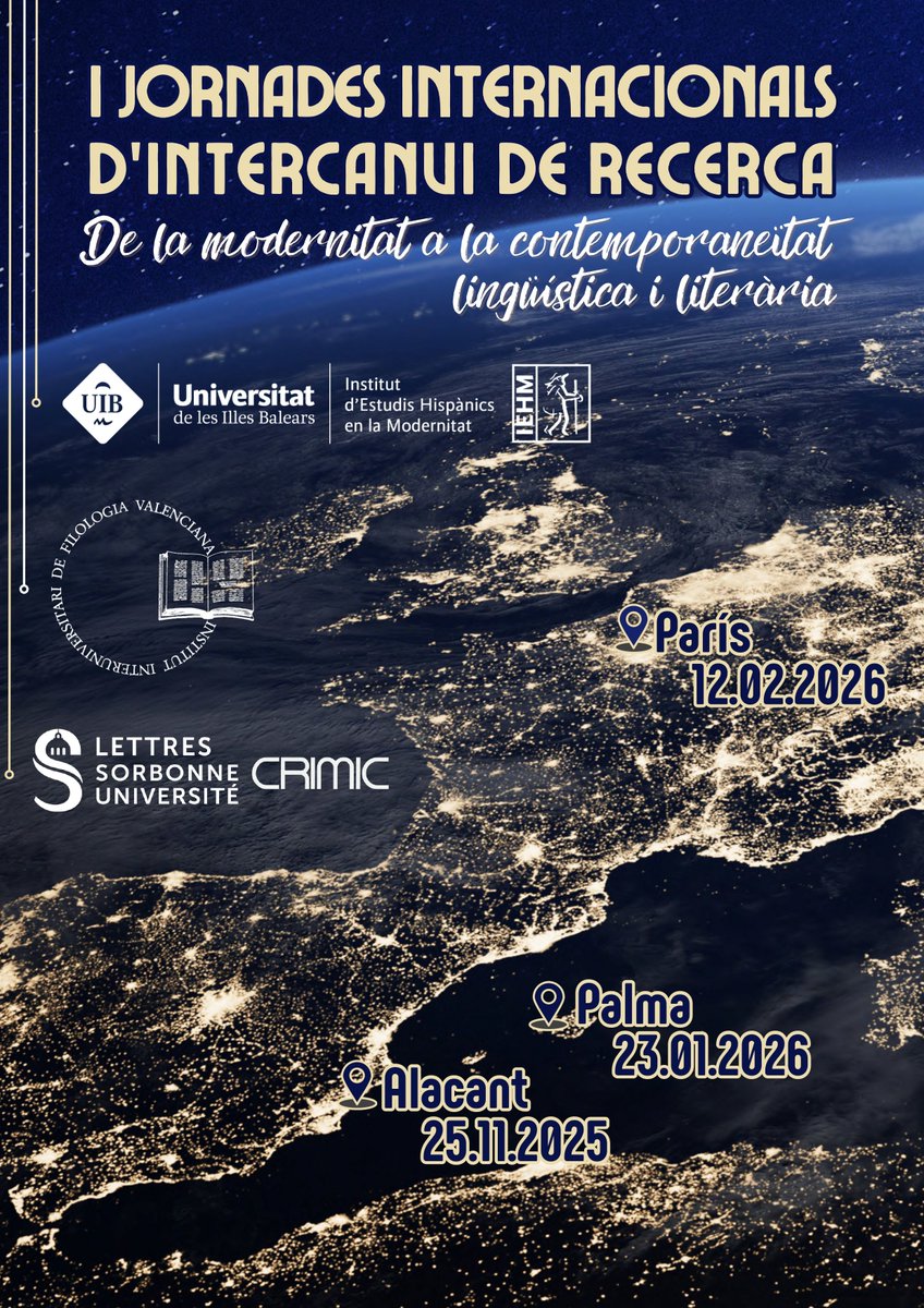 iehm_uib's tweet image. 📚 Demà comencen les Jornades Internacionals “De la modernitat a la contemporaneïtat: els corrents estètics des de la lingüística i la literatura”,  que coorganitzem amb l’IIFV i el @CecSorbonne
🔗Podeu seguir-la a través de Meet: meet.google.com/sho-oask-nye