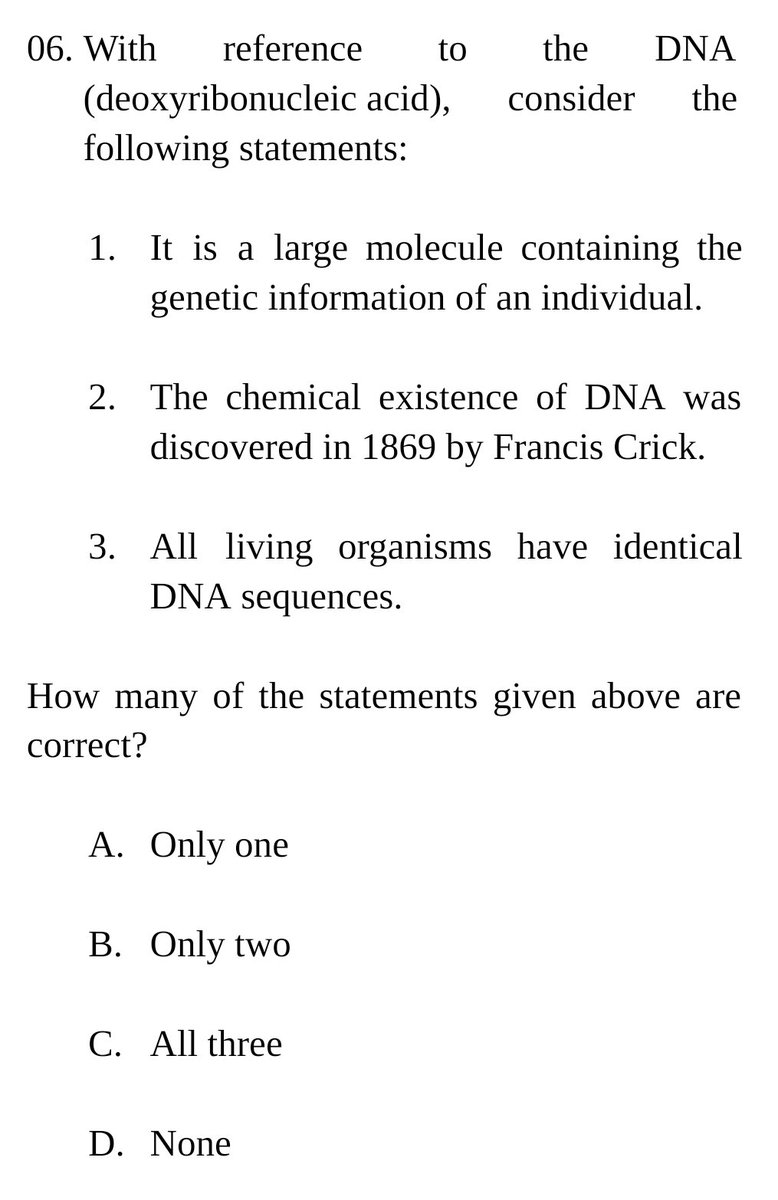 mbtscience's tweet image. 𝐆𝐄𝐍𝐄𝐑𝐀𝐋 𝐒𝐂𝐈𝐄𝐍𝐂𝐄 𝐏𝐑𝐀𝐂𝐓𝐈𝐂𝐄 𝐐𝐔𝐄𝐒𝐓𝐈𝐎𝐍

With reference to the DNA (deoxyribonucleic acid), consider the following statements:

#𝐔𝐏𝐒𝐂 #𝐔𝐏𝐒𝐂𝐏𝐫𝐞𝐥𝐢𝐦𝐬𝟐𝟎𝟐𝟔 #𝐔𝐏𝐒𝐂𝟐𝟎𝟐𝟔 #𝐂𝐀𝐏𝐅 #𝐍𝐃𝐀 #𝐂𝐈𝐒𝐅 #𝐂𝐃𝐒