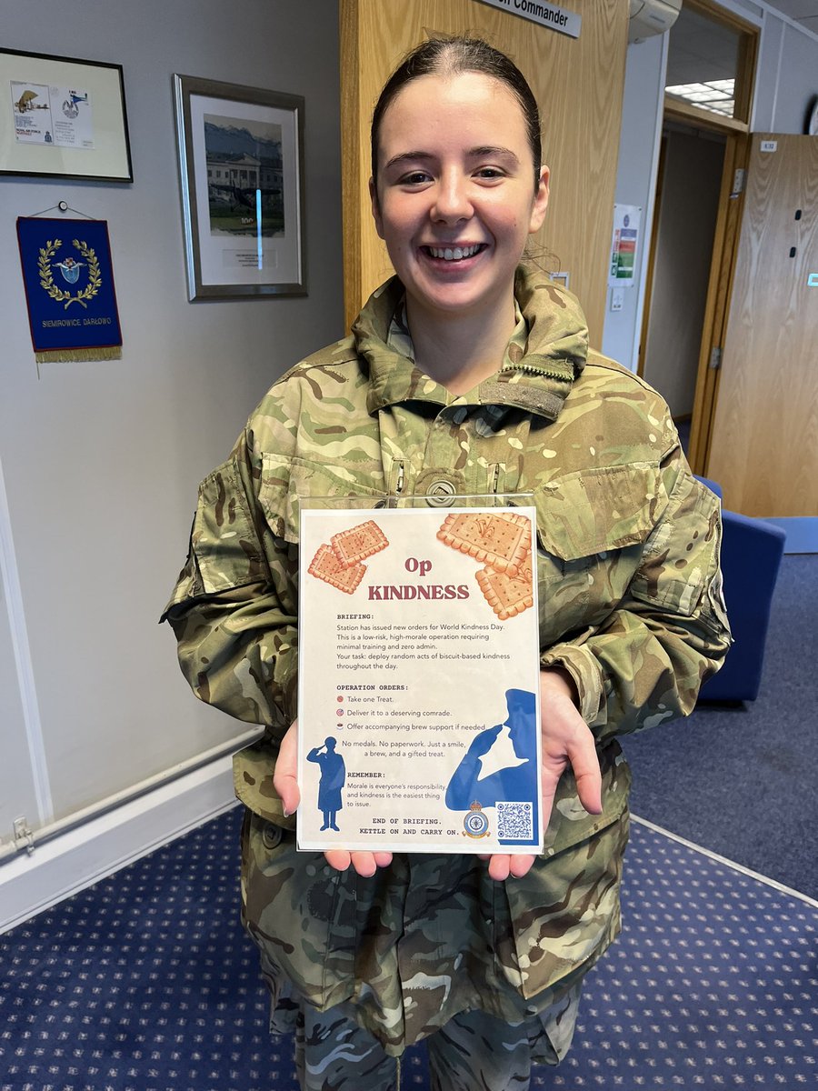 RAFNortholt's tweet photo. On #worldkindnessday members of the Station Health &amp; Wellbeing team have been handing out small acts of kindness to personnel. They popped in to ensure the Station Commander received his! It’s the small gestures that make a big impact. https://t.co/BybcuASexL