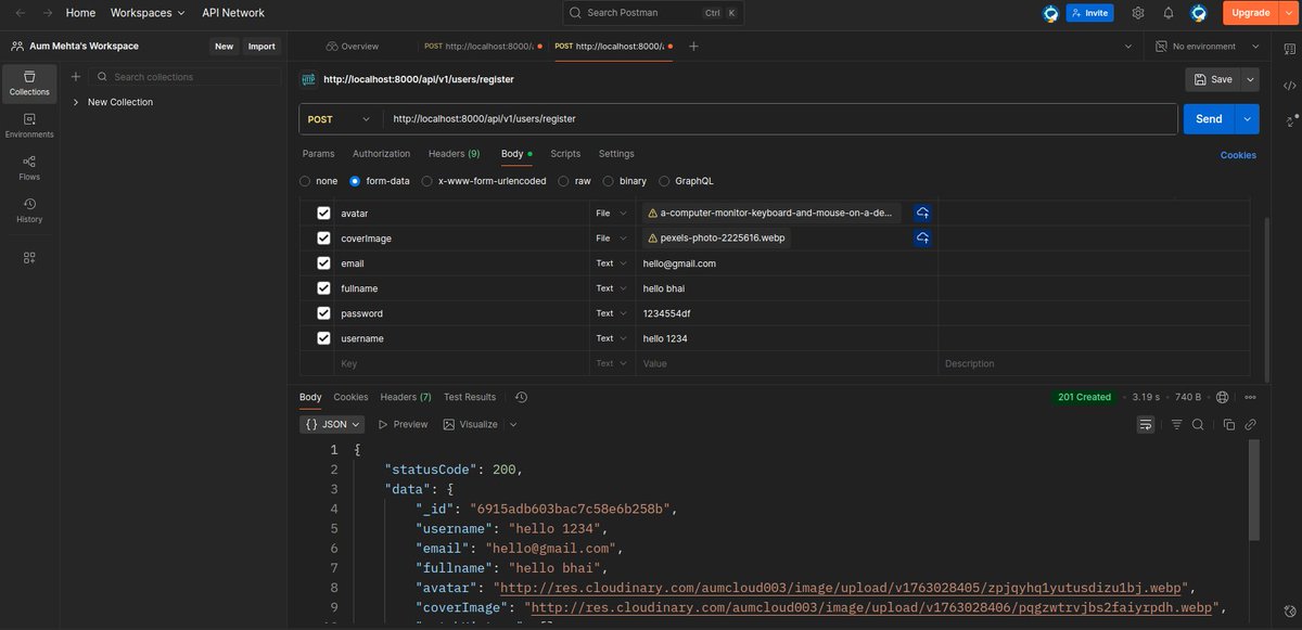 aummehta_dev's tweet image. Day 80 &amp;amp; 81 #100DaysOfCode
Forgot to post yesterday Set up a pro backend structure, tested APIs with #postman, and implemented file upload using #multer + #Cloudinary(saved URLs in #MongoDB).Took 3–4 hrs debugging but finally fixed it 💪#Backend #Nodejs #debugging @Hiteshdotcom