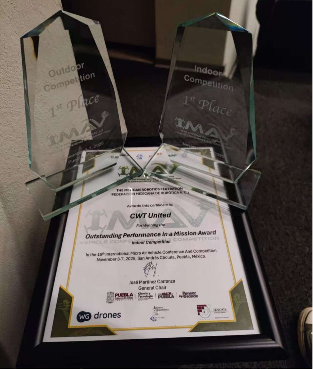 StudyChina0714's tweet image. Congrats to the CWT United team from Wuhan University &amp;amp; CUHK for the DOUBLE VICTORY at IMAV 2025! 🏆🏆

#IMAV2025 #DroneChampions #WuhanUniversity #CUHK #Innovation #StudyInChina #EncountersWithChina
