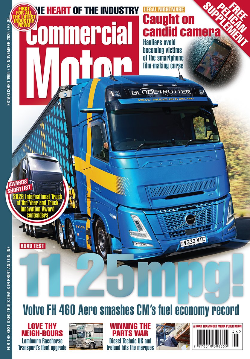 Comm_Motor's tweet image. ‼️OUT NOW: Commercial Motor 13 November 2025‼️

► 11.25mpg! – @volvotrucks FH 460 Aero smashes CM’s fuel economy record

► Love they neigh-bours – Lambourn Racehorse Transport’s fleet upgrade

► To subscribe 👉 bit.ly/3UW1Tzc 

#CommercialMotor #Subscribe