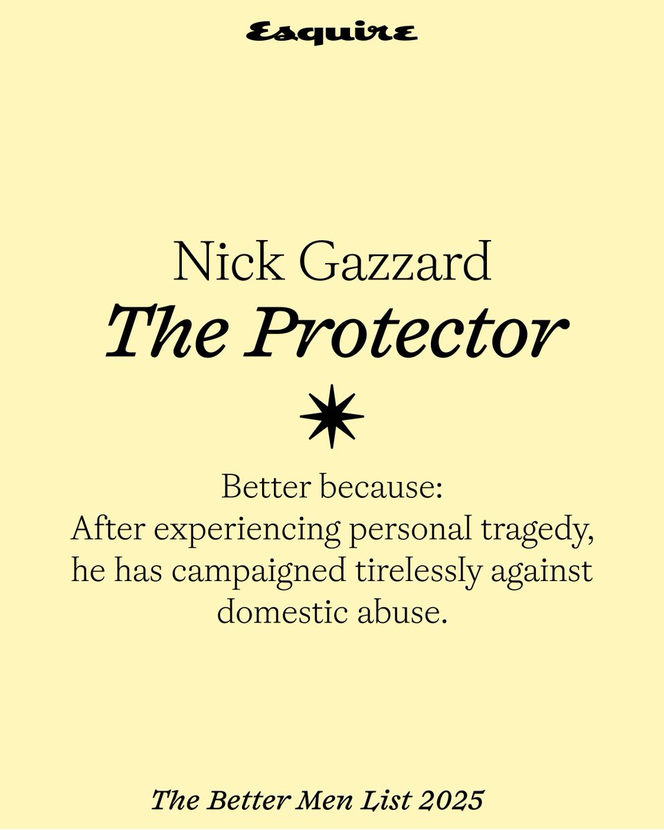 💜 We’re so proud to share that founder Nick Gazzard OBE has been recognised by <a href="/EsquireUK/">Esquire UK</a> on their inaugural #BetterMen List 2025. 👏

Nick’s inclusion highlights his tireless work through the Hollie Gazzard Trust. 

Congratulations, <a href="/NickGazzard/">Nick Gazzard OBE</a>

Read: holliegazzard.org/nick-gazzard-o…