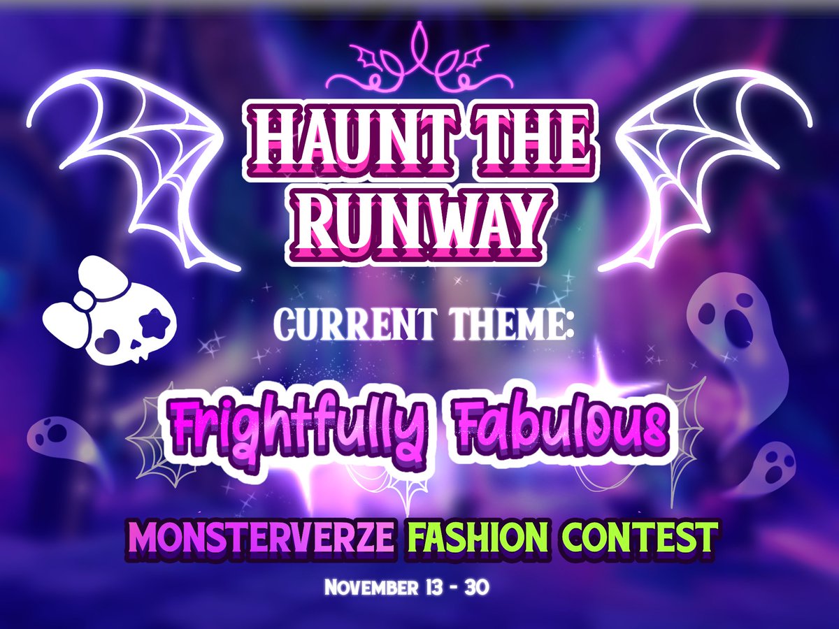 🎀💄 CALLING ALL GHOULS, CREEPS &amp; COUTURE MONSTERS! 💄🎀

The #MonsterVerze Fashion Contest is HERE, we’re ready to #HauntTheRunway with this round’s theme: 
✨Frightfully Fabulous✨️

Prizes up to 3,800 ROBUX await the most frightfully fabulous fashionistas!🪦👻