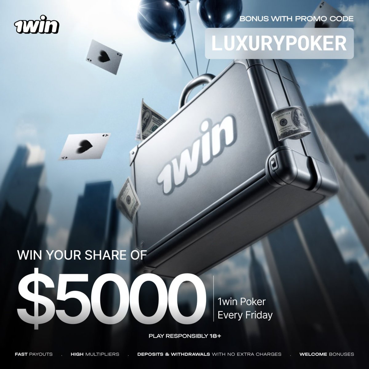 LuxuryPokerClub's tweet photo. DAILY FREEROLS:
100$ - every day 12:00 GMT+2
100$ - every day 16:00 GMT+2
200$ - every day 20:00 GMT+2

Use promo code: LUXURYPOKER (to get access to 1win exclusive tournaments,bonuses and rakeback) 

Register here: https://t.co/UccbEbehB6 https://t.co/tTFpXycd06