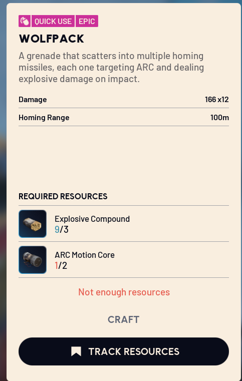 Wolfpack Recipe changed. Used to be 2x Explosive Compound and 2x Sensors #ArcRaiders