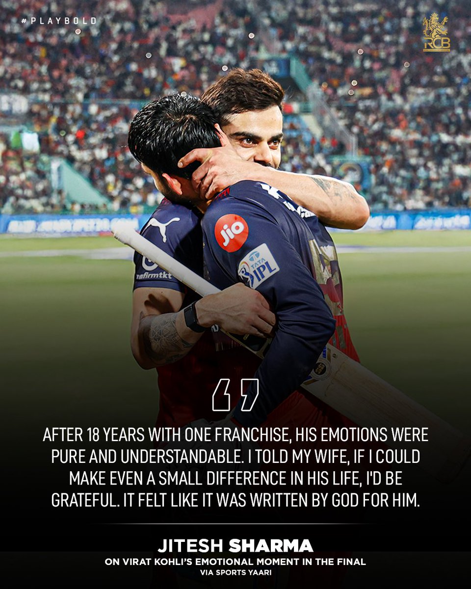 RCBTweets's tweet image. A golden moment for Virat. 🏆
A core memory for a billion. 🤩

You made a difference, Jitu, in ways words can’t capture. 🙌

#PlayBold #ನಮ್ಮRCB