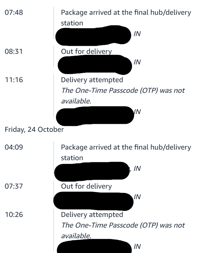 suhas_das's tweet photo. @AmazonHelp @AmazonIndia Serious tech issue on ur side. #AmazonIndia delivery agents unable 2 reach MY Phone number - shows “ringing” for them, but I receive no incoming call. My OTP orders marked “customer not reachable” &amp; returned. Totally unacceptable. Escalate issue, Fix ASAP https://t.co/nwT97vbKeE