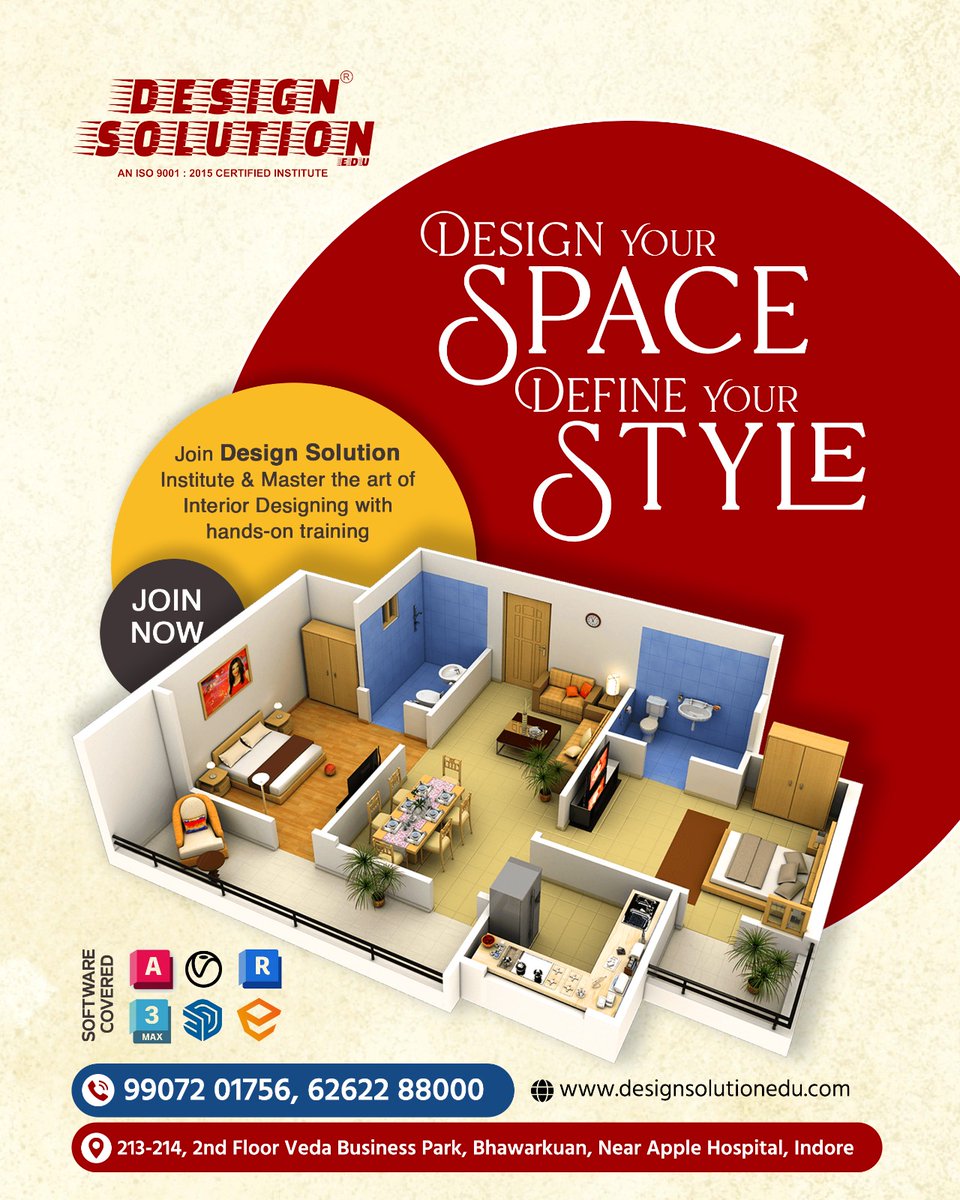 Designsolutiona's tweet image. Want to turn your creativity into a career?
Join 𝐃𝐞𝐬𝐢𝐠𝐧 𝐒𝐨𝐥𝐮𝐭𝐢𝐨𝐧 𝐄𝐝𝐮, Indore’s leading Interior Design Institute, and master the art of Interior Designing.

Call: 99072 01756 | 62622 88000

#designsolution #InteriorDesigning  #CareerInDesign