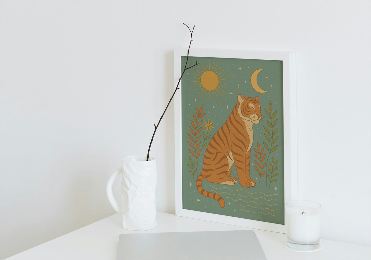 LivSolara's tweet image. Calm strength in boho tones🐅
inprnt.com/gallery/artmus…
This serene tiger illustration blends sun, moon, and nature into a warm, mystical design — printed on premium, museum-quality paper exclusively through INPRNT.
#BohoArt #TigerIllustration #INPRNT #ArtPrint #MuseumQuality