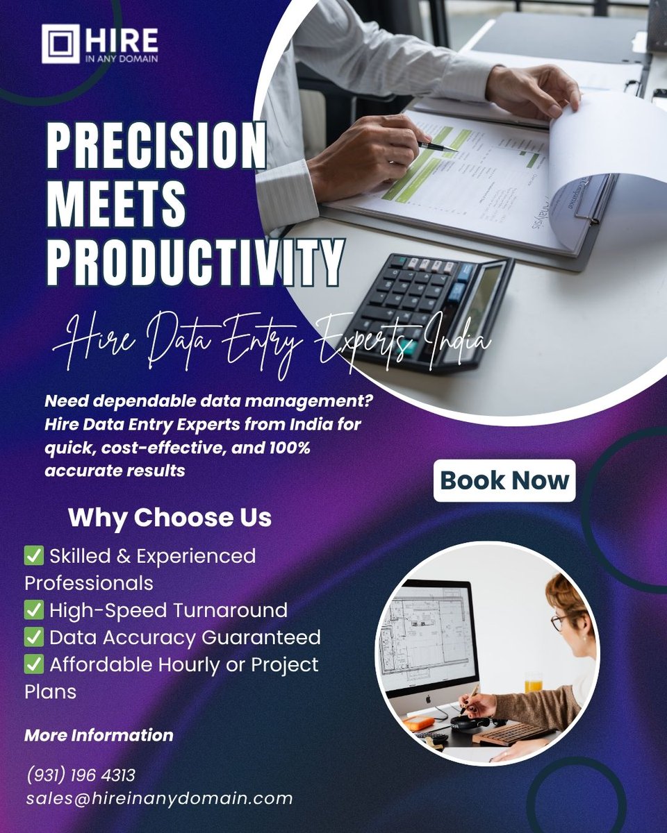 hireinanydomain's tweet image. Streamline your business operations with skilled Data Entry Experts from India
📩sales@hireinanydomain.com
🌐hireinanydomain.com
📞9311964313
Visit: hireinanydomain.com/hire-data-entr…
#HireDataEntryExpertsIndia #DataEntryProfessionals #VirtualAssistantsIndia #HireInAnyDomain