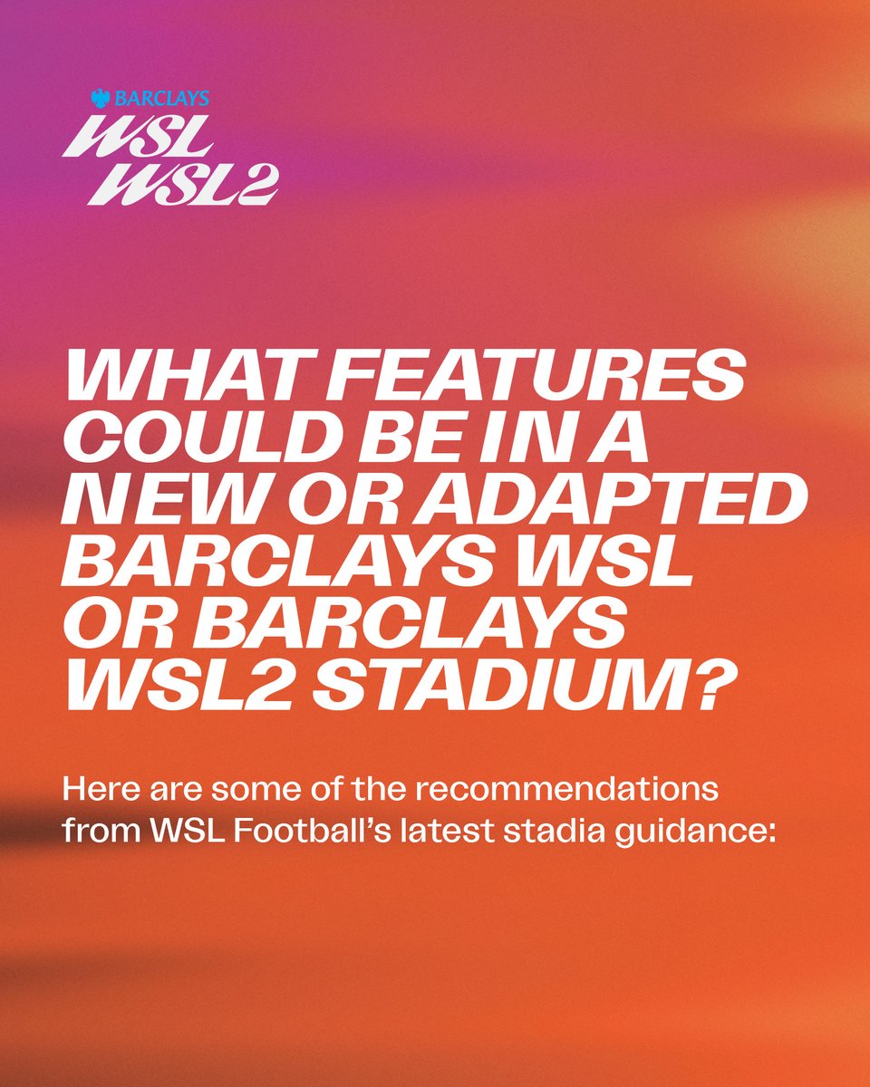 BarclaysWSL's tweet image. WSL Football have today announced their first ever design guidance document for the delivery of elite women's football stadiums in England, laying out how new purpose-built venues and current facilities can be adapted for those at the heart of the women’s game.