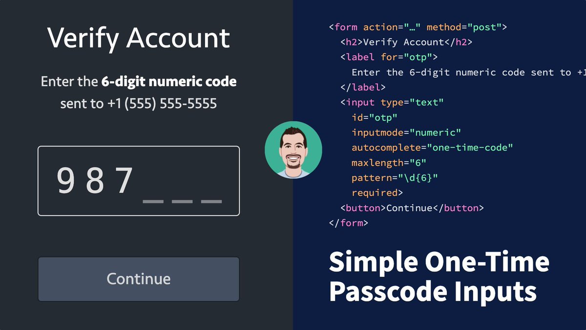 webstandards_ru's tweet image. Простые поля для одноразовых кодов. Тайлер Стика объясняет, как сделать удобную и доступную форму OTP только на HTML — без JS и лишних зависимостей. #html #a11y

cloudfour.com/thinks/simple-…