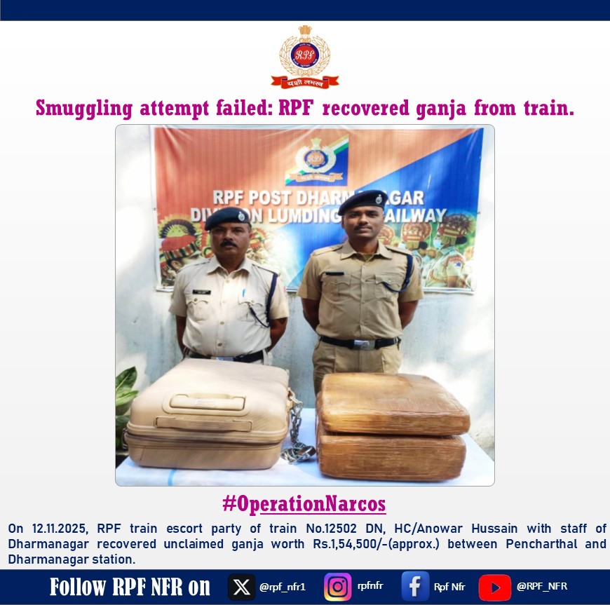 rpf_nfr1's tweet image. @RPF_INDIA
@RailMinIndia
#OperationNarcos #RPF #DrugTrafficking
#ActionAgainstCrime #SentinelsOnRail