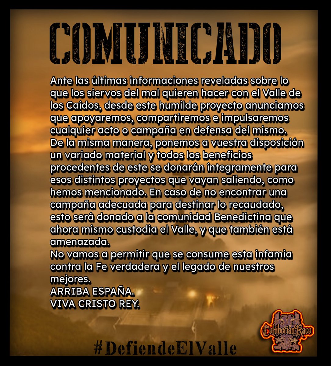 CeltiberianRace's tweet photo. Unidad y entendimiento para combatir a los enemigos de la Cruz.

Colabora!

DEFENDAMOS EL VALLE!
✝️🟥🟨🟥
#defiendeelvalle https://t.co/HO9xiDVR9q