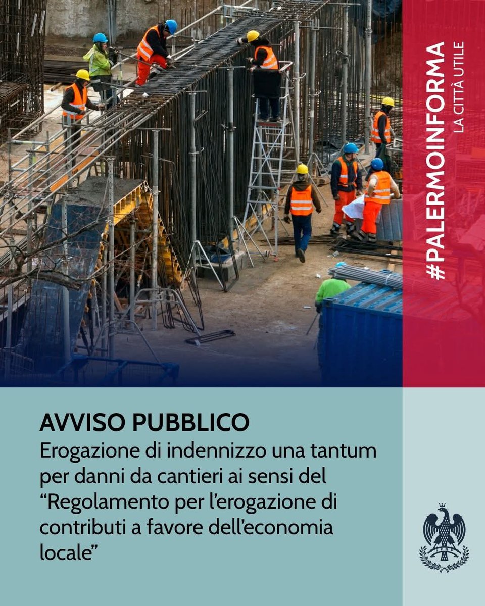 ⚠️ È stato pubblicato l’avviso per la concessione di un indennizzo una tantum destinato agli operatori commerciali che hanno subito danni a causa di cantieri di lavoro

comune.palermo.it/novita/avviso-…