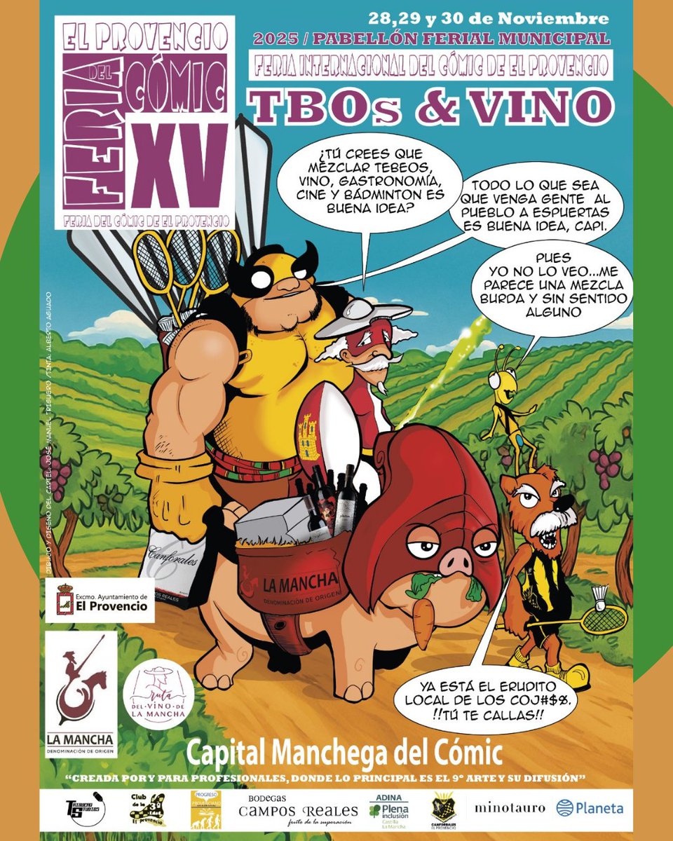 Tbos &amp; Vino. Pocos maridajes mejores que éste de la XV Feria Internacional del Cómic de #ElProvencio. Muestras, catas... y una parada de la #rutadelvinodelamancha llena de planes
rutadelvinodelamancha.com
28, 29 y 30 NOV el plan está en la Capital Manchega del Cómic
<a href="/elprovenciotur/">El Provencio Turismo</a>