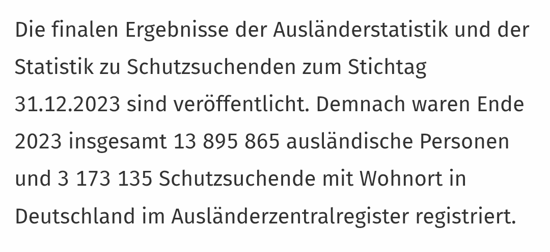 Wie soll ein Land funktionieren, in dem über 20% aller Menschen keine Staatsbürger sind? 

Allein 3,1 Mio. Menschen, von denen sich ein Großteil nicht integrieren kann und will (und die wir unter Missachtung unserer Rechtsordnung nicht wieder zurück z.B. nach Syrien schicken).