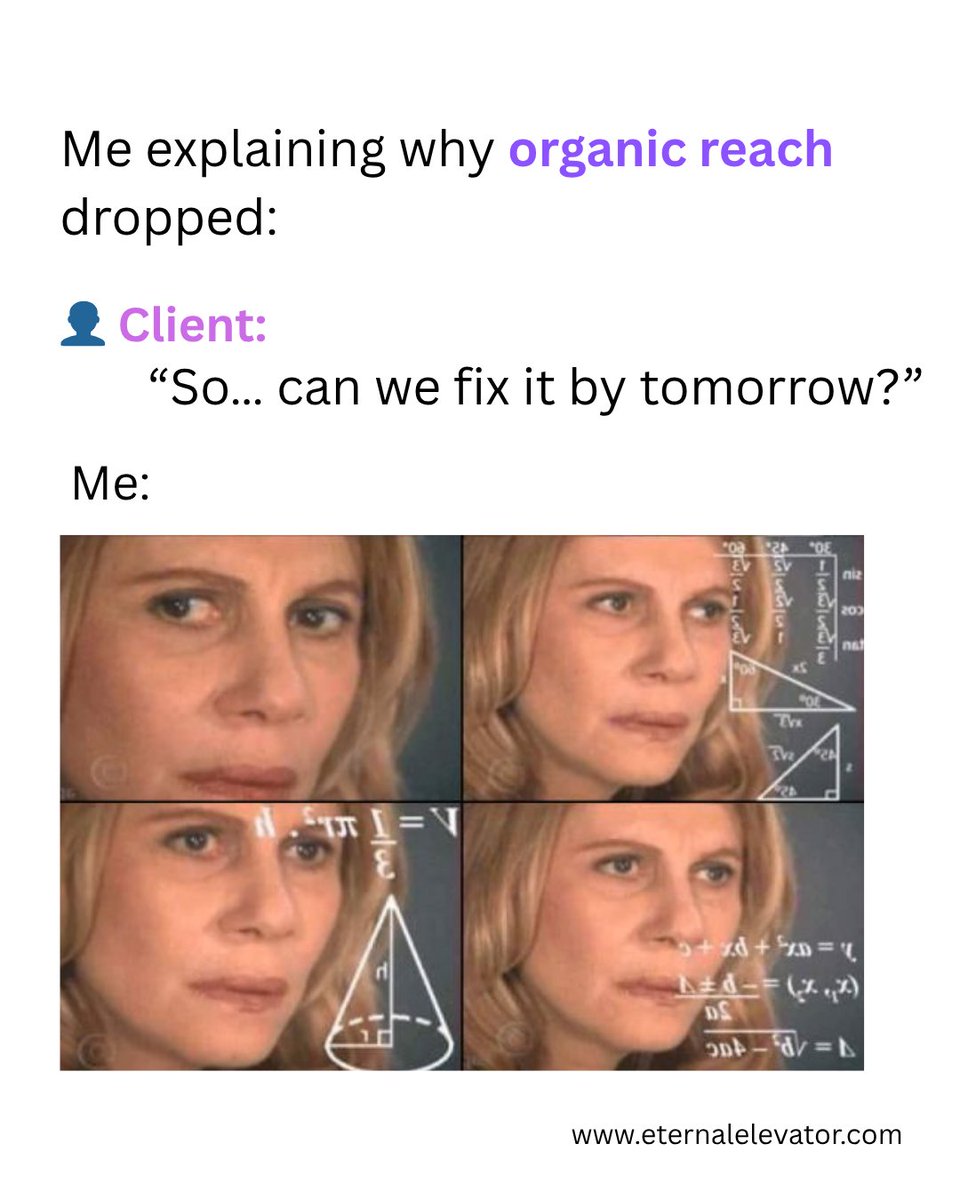 et_elevator's tweet image. Me: “The algorithm changed again.”
 Client: “Can we fix it by tomorrow?”
 😂
 Stay calm, analyze, adapt, repeat.
#SocialMediaHumor #DigitalMarketing #EternalElevator