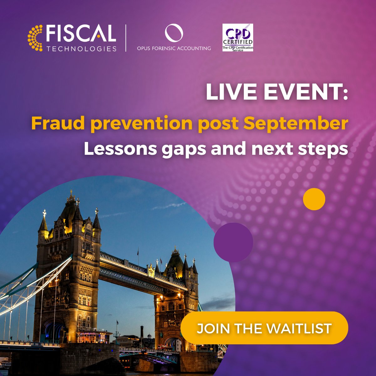 FISCALTec's tweet image. Our live event is at the legendary Tower Bridge! This historic venue will be the backdrop for &apos;Fraud Prevention Post-September - Lessons, Gaps and Next Steps&apos;, on the 27th Nov.

We&apos;re fully booked, but you can still sign up to our waitlist!
eu1.hubs.ly/H0px_xy0
#Fraud