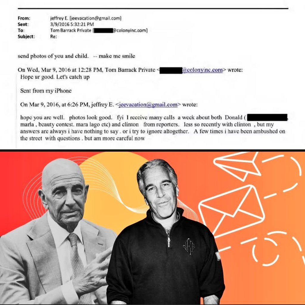 A revolting email, released as part of a 20,000 page batch of documents made public by the U.S. House Oversight Committee on Wednesday, has exposed a disturbingly close relationship between the "dead" sex offender Jeffrey Epstein and American businessman Tom Barrack, who now