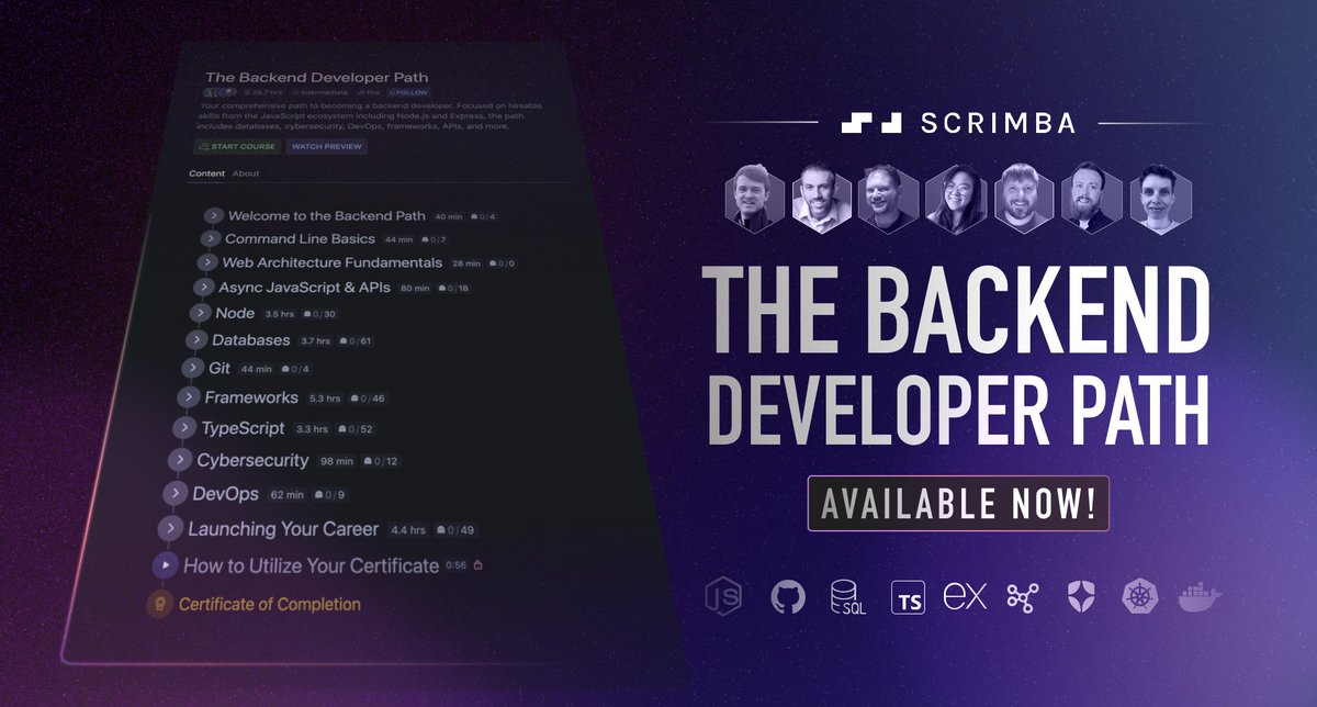 scrimba's tweet image. The wait is over - it’s finally here!

After months of work behind the scenes, our brand new Backend Developer Path is now live 🚀

👉 scrimba.com/the-backend-de…

As always, we’re doing a launch-day giveaway, and this time we’re picking 10 winners 🎉

How to enter 👇