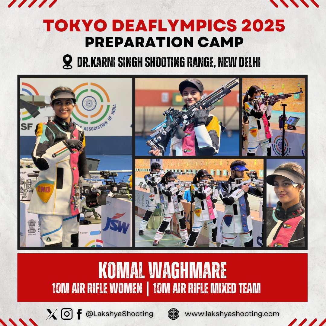 She's off! 🎯 Komal Waghmare flies to Tokyo today for Deaflympics 2025 (Nov 15-26). Post intense prep at KSSR, our athlete is ready to dominate the 10m Air Rifle Women and Mixed Team event. Make us proud, Komal! 🚀
#LakshyaShootingClub #KomalWaghmare #TokyoDeaflympics #TeamIndia