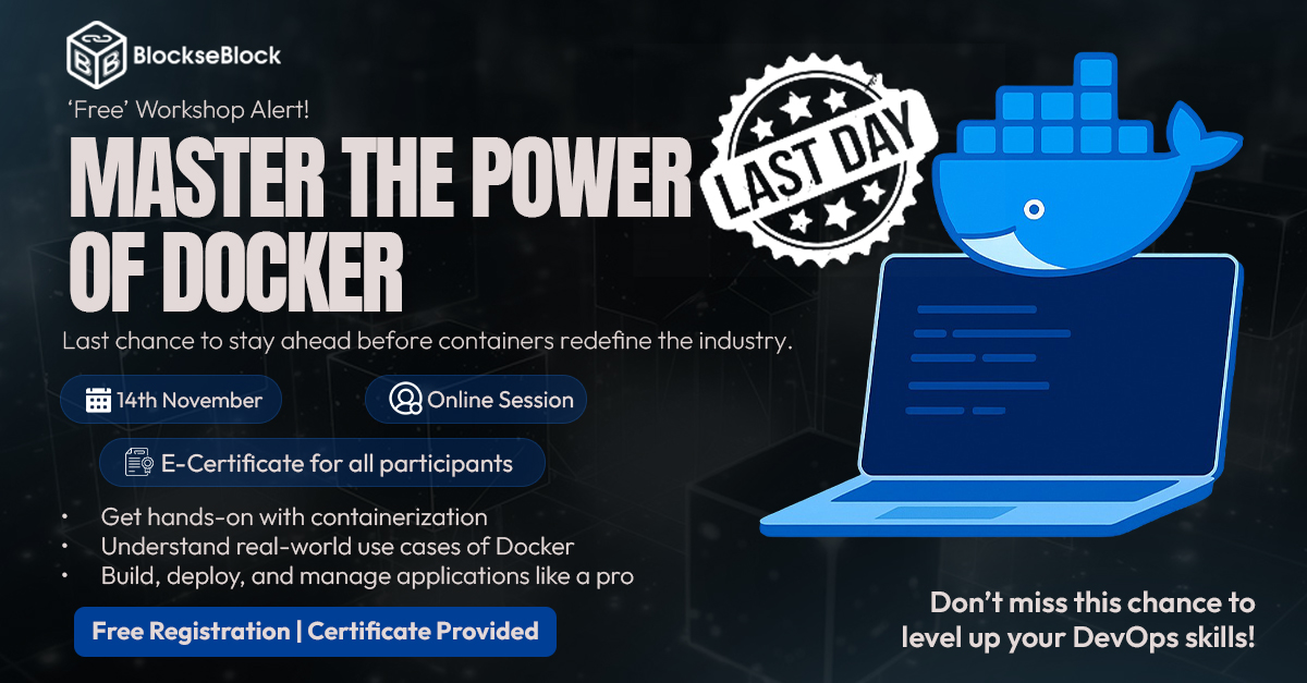 Blockhacks's tweet image. ⏳ Last Day Reminder: Your DevOps Career Won’t Wait.

And today is your final chance to join our workshop:
MASTER THE POWER OF &quot;DOCKER&quot; by @Blockhacks .

Why you shouldn’t miss it:
 ✔ Beginner-friendly, hands-on learning
 ✔ Real-world projects &amp;amp; workflows
 ✔ Free E-certificate…