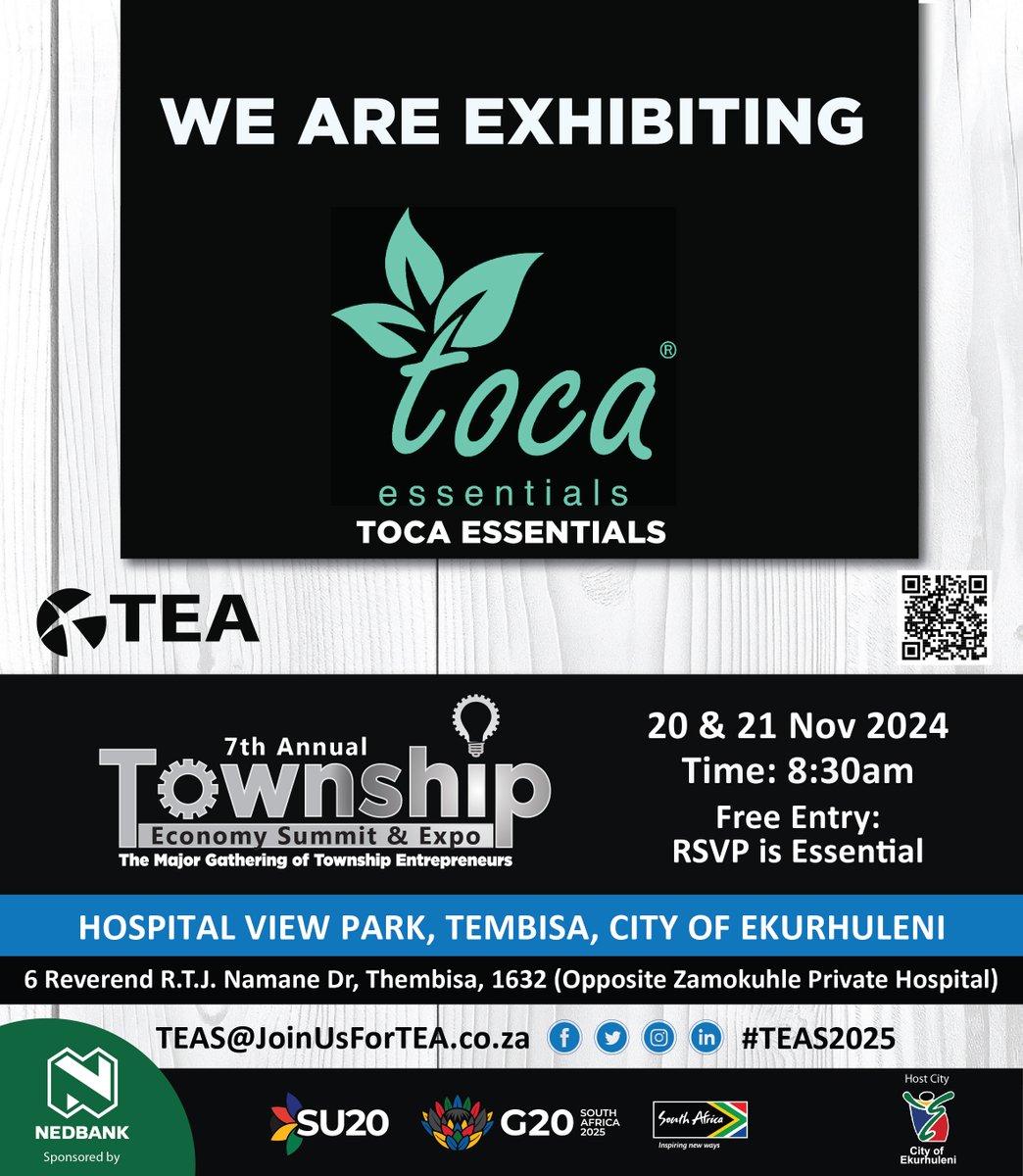 JoinUsForTEA's tweet image. KASI BUSINESS EXHIBITION

Meet @TocaEssentials, your go-to for wellness and body care products that nourish, refresh and empower.

At the Township Economy Summit, Toca Essentials reminds us that self-care is not a luxury but a lifestyle.

#TEAS2025