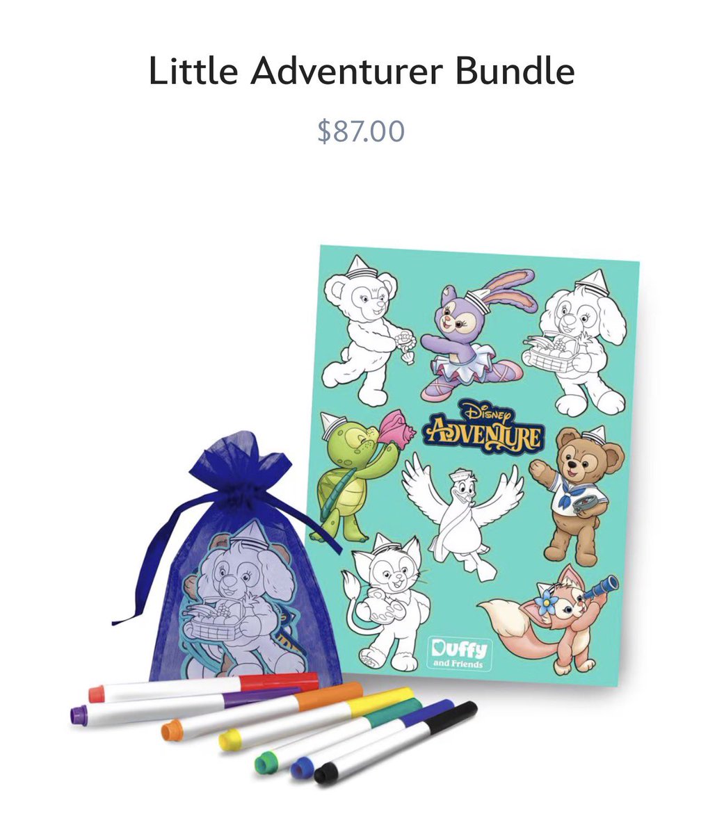 disney_jack's tweet image. ディズニークルーズ『アドベンチャー号』事前に予約できるオンボードギフト、この4点セットで$87＝¥12,615🚢
バッグのダッフィ達に混ざってるカモメは誰ですか？😅
#disneycruise #DCL