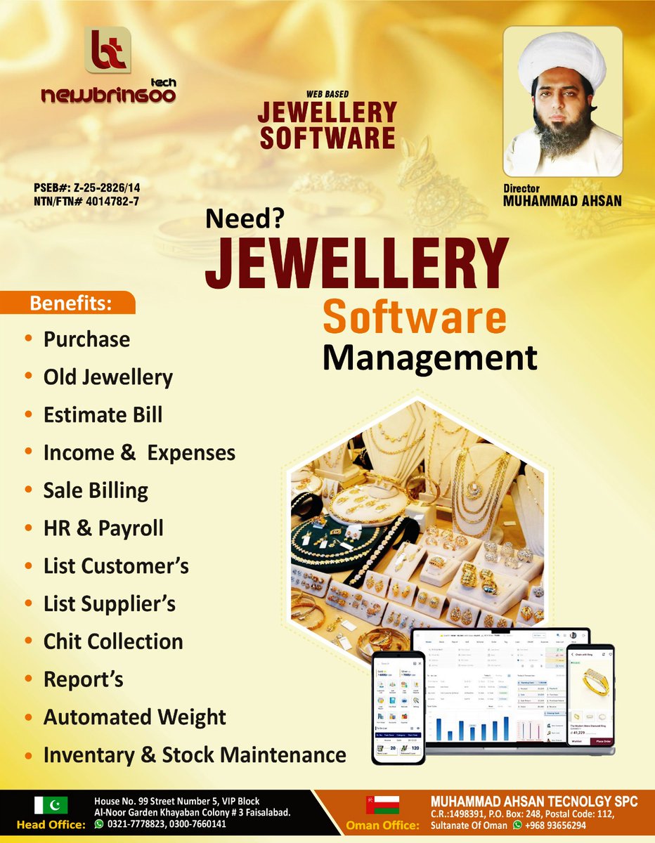 NewBringootech's tweet image. ✨ All-in-one Jewelry POS:
✔ Billing &amp;amp; Barcoding
✔ Inventory Management
✔ Karat/Weight Tracking
✔ Customer CRM

🌐 wwww.newbringootech.com
🌐 wwww.jewelerysoftware.com
📞 Call Now: 0321-7778823
💬 WhatsApp: 0300-7660141
#WebDevelopment #NewbringooTech #WebsiteDesign