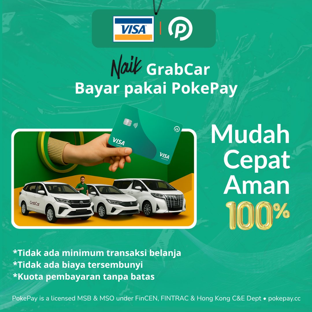 CryptoVillageID's tweet photo. 🚗💳 Naik GrabCar sekarang makin simpel!
Bayar langsung pakai PokePay Visa Platinum — cepat, aman, dan tanpa ribet 💚

✨ Tanpa minimum transaksi
✨ Tanpa biaya tersembunyi
✨ Cukup tap & jalan!

👉 https://t.co/VmuSam2WtA

#PokePay #GrabCar #Visa #Cashless #Fintech #PembayaranDigital