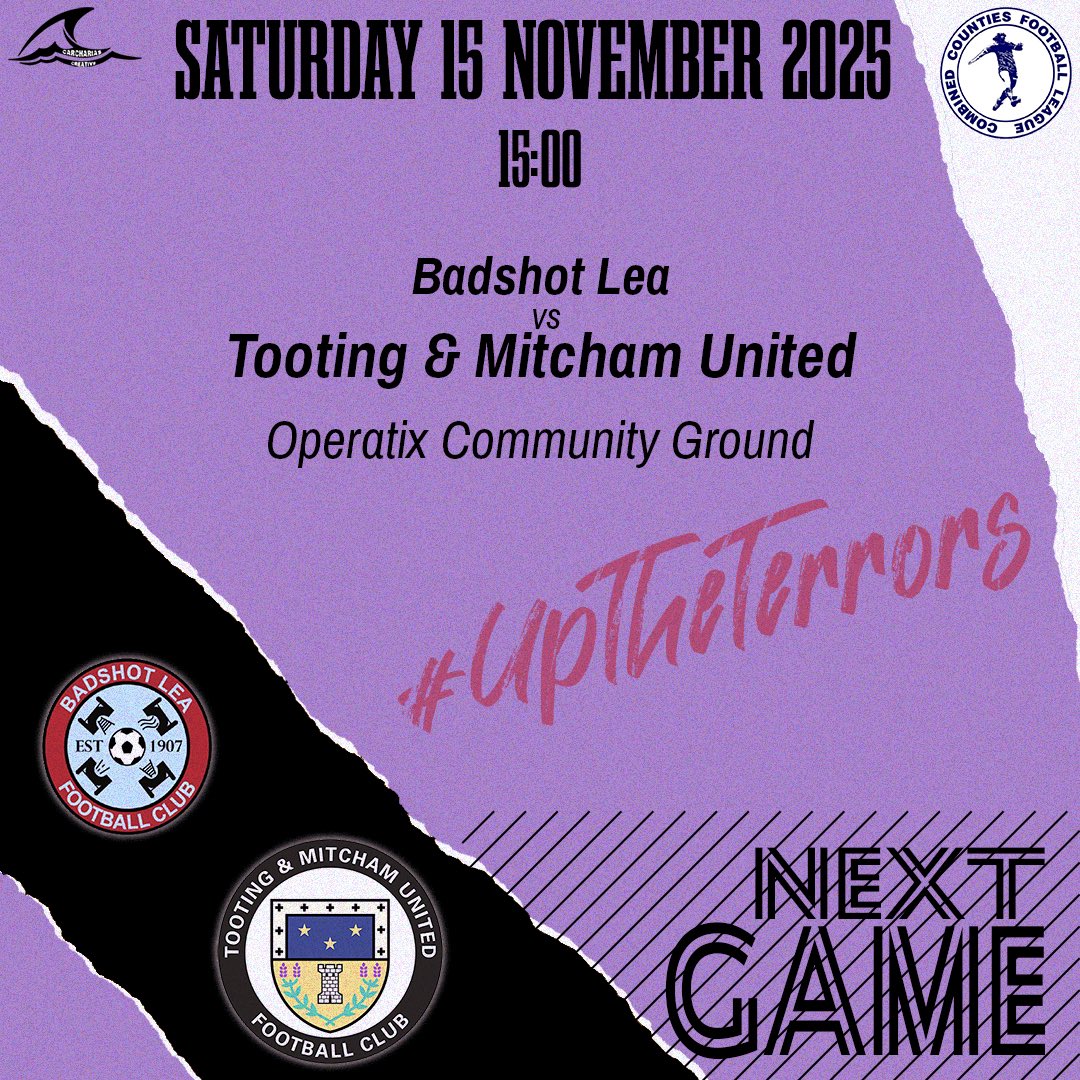NEXT MATCH

After a break in our league schedule, on Saturday we head down to South West Surrey for our away game at Badshot Lea.

Kick off is 3pm.

🆚 <a href="/BLFC1907/">Badshot Lea FC</a> 
📍 Westfield Lane (Entrance off Riverdale), Wrecclesham, Farnham
Surrey GU10 4PF
🕖 Saturday 15 November, 3.00pm
🏆