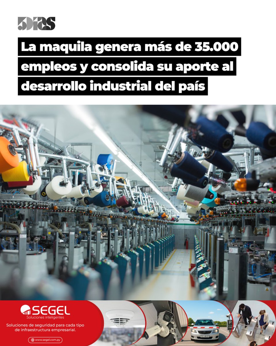 5DiasPy's tweet image. 🧵  Confecciones y autopartes concentran más del 45% del empleo en la industria maquila

El régimen suma más de 35.000 puestos formales y consolida su papel en la generación de trabajo e inversión. 

Nota completa 🔗 5dias.com.py/article/confec… 

#Maquila #Autopartes #Textil…