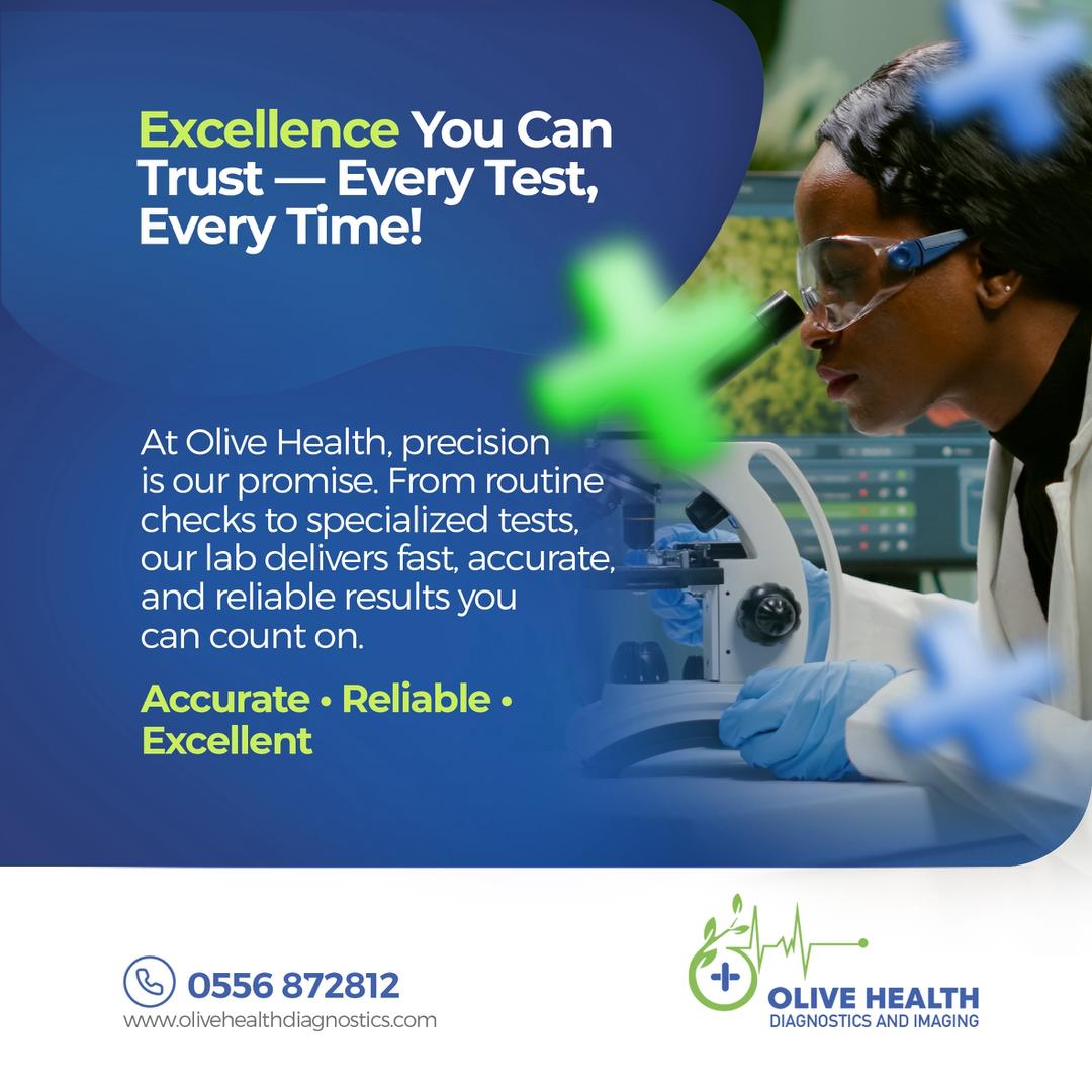 olivehealthgh's tweet image. Precision is our promise 🔍 From routine checks to specialized tests, trust Olive Health Lab for accurate results #OliveHealth #labtests #olivehealthdiagnosticsandimaging #fypage