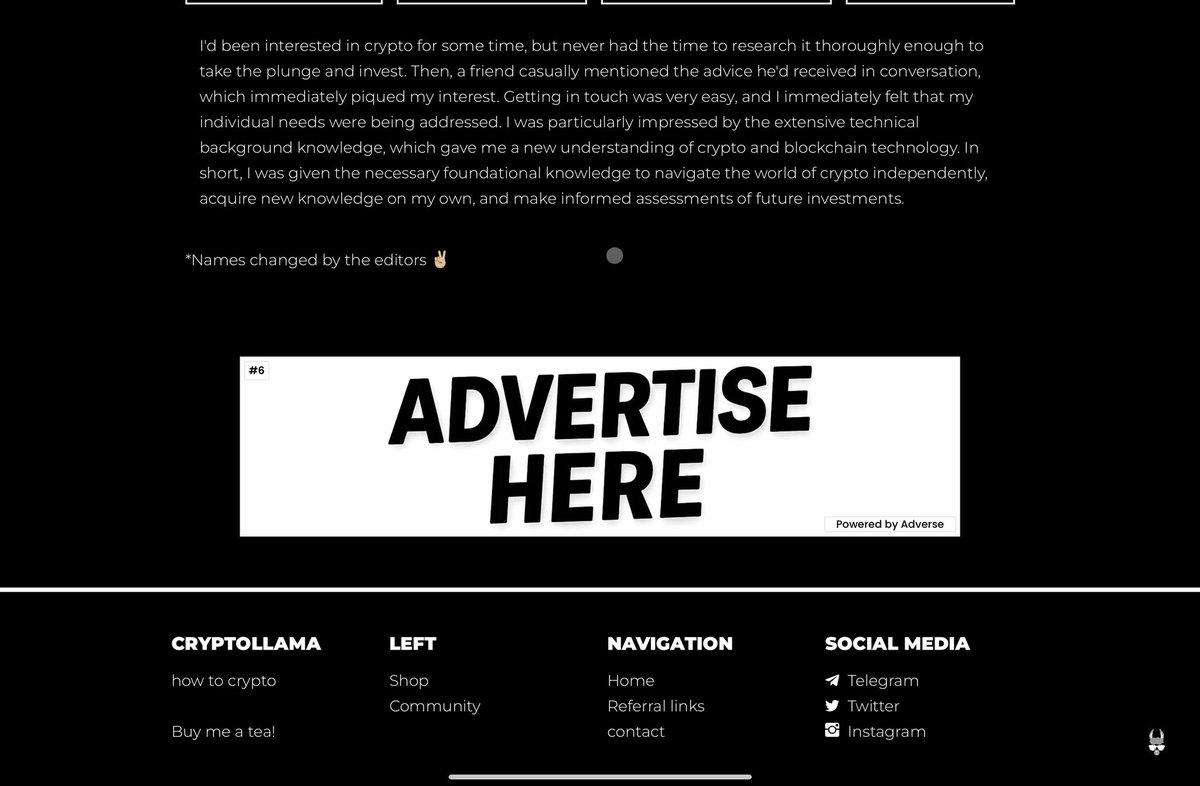 AdverseApp's tweet image. It’s Live! 🔥

We’re excited to announce that our Adverse ad software is now live on @bored_edu @_cryptollama_ 🦙

Web3 projects can now showcase their brand directly to a crypto-native audience through integrated, high-impact ad placements.

Start promoting with Adverse today!…